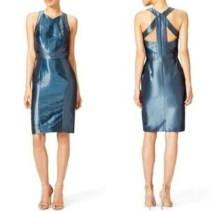 Theia Liquid Glass Arctic Blue Cutout Knee Length Sheath Dress Size 6